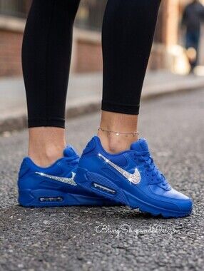 Bling Women's Nike Air Max 90 Blue Shoes With Crystals